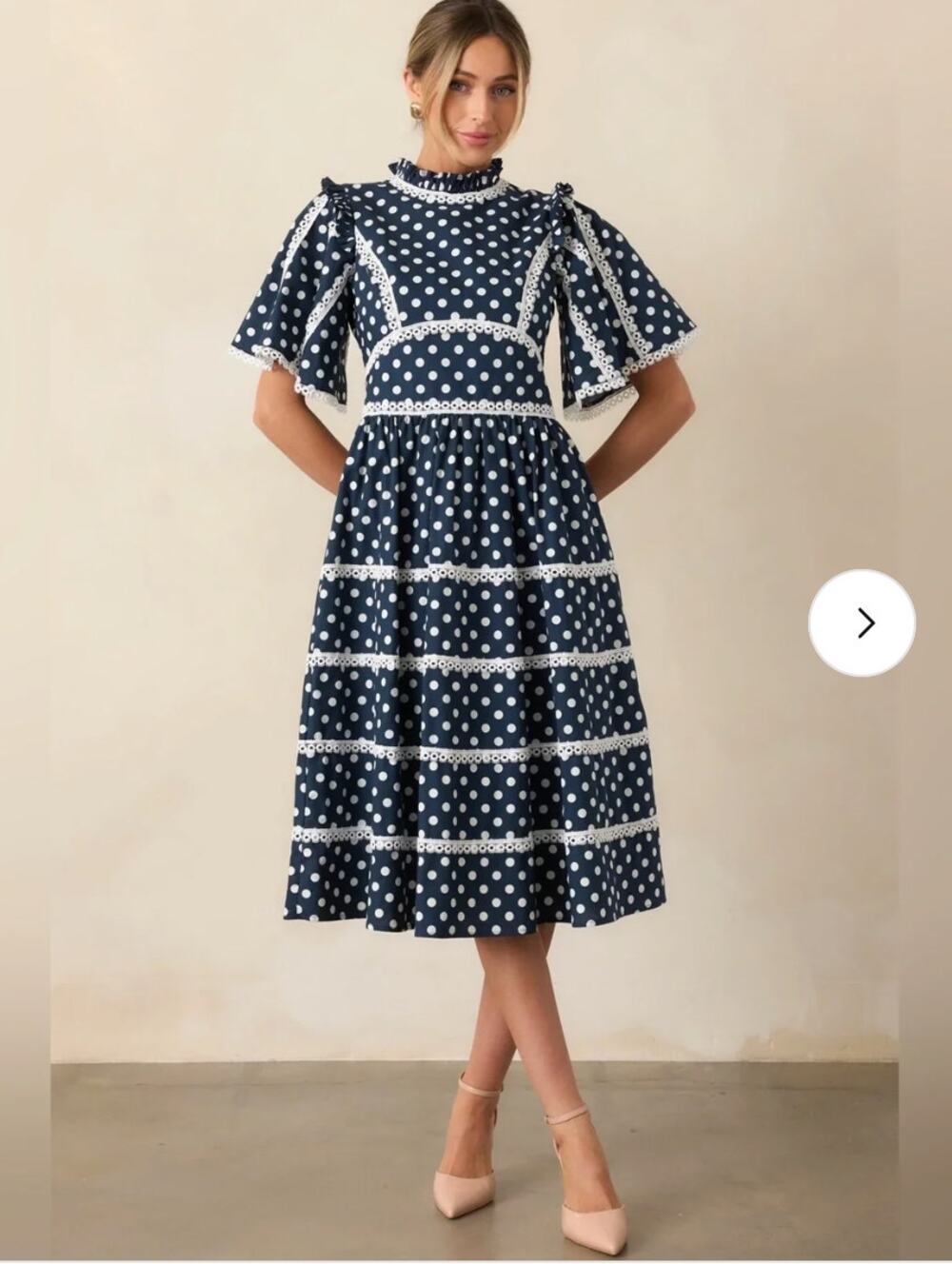 NWT Prosperina Andromeda Navy Polka Dot Cotton Midi Dress Sz L